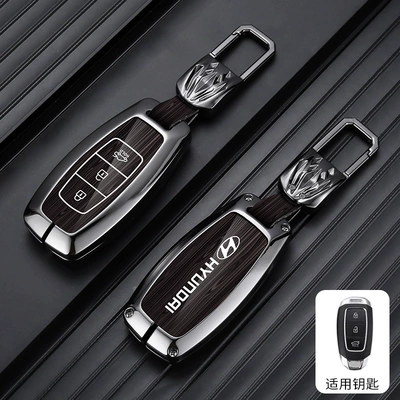 Cover 21/22 Fifth Generation Tucson | Car key bag - standard-type-a-3-button-wood-grain-coffee-metal-buckle