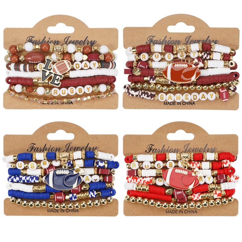 Rugby Bracelet Gaming Day Bracelet Rugby Mother Bracelet Soft Pottery Beaded Elastic Bracelet Sports Bracelet