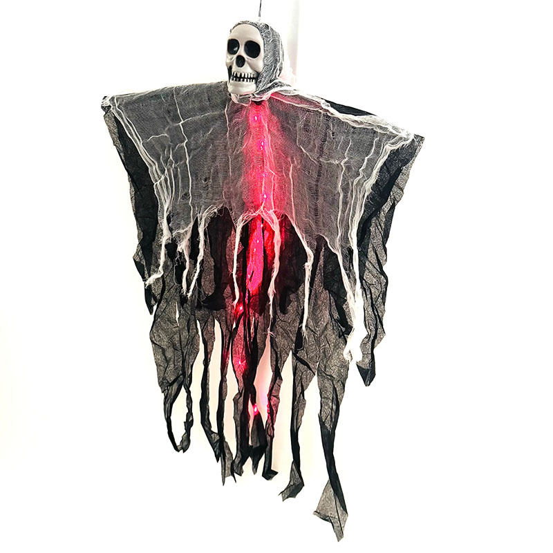 Decoración de Halloween, fantasma colgante luminoso, gasas, gasas, arreglos al aire libre, accesorios de terror, adornos de árbol al aire libre, colgantes