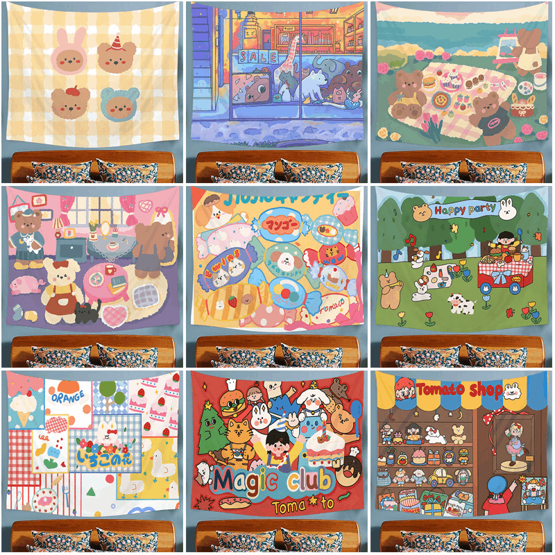 Tapestry cartoon bear background cloth decoration bedroom home decoration fruit party shooting interior decoration cloth_voghion.com