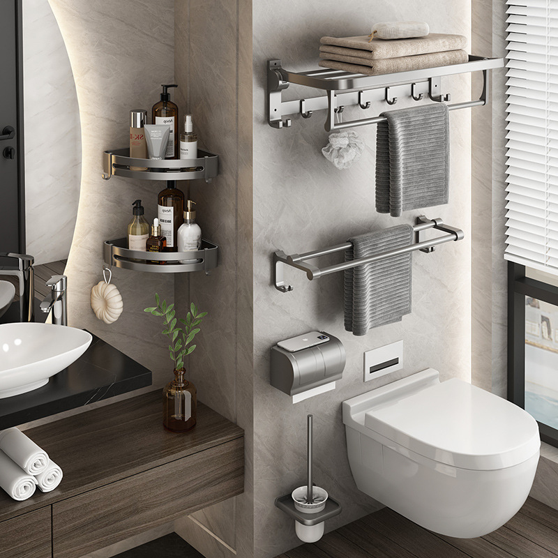 Toallero Toallero de baño sin perforación Toallero de baño Juego de estante integrado Estante de baño de inodoro Estante de almacenamiento