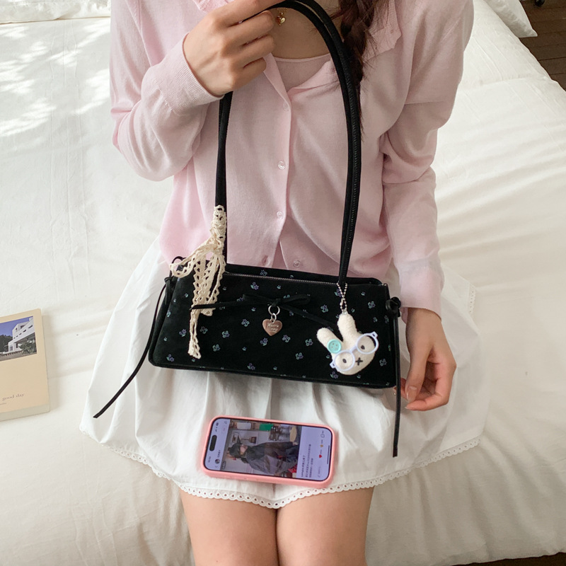Niche Commuter Shoulder Bag Fashion Versatile Handbag 2026 New Baguette Bag For Women Printed Underarm Canvas Polka Dot Bag - Thumbnail 4