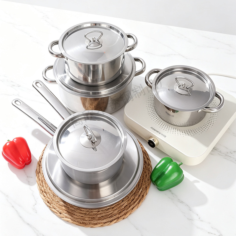 Fuente transfronteriza de olla de acero inoxidable engrosada y de fondo múltiple 15pcs combinación de olla de cocina 35pcs pot