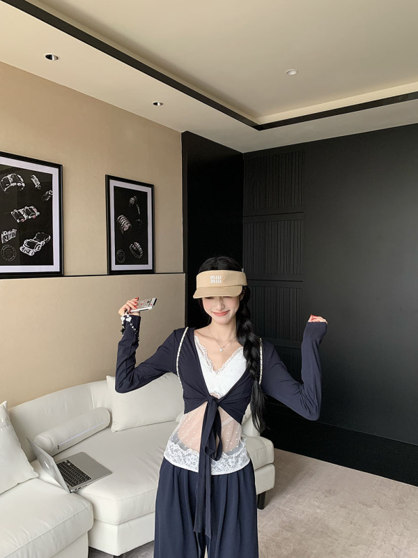 纯欲风设计感薄款开衫内搭蕾丝吊带女秋季新款辣妹显瘦休闲两件套|undefined
