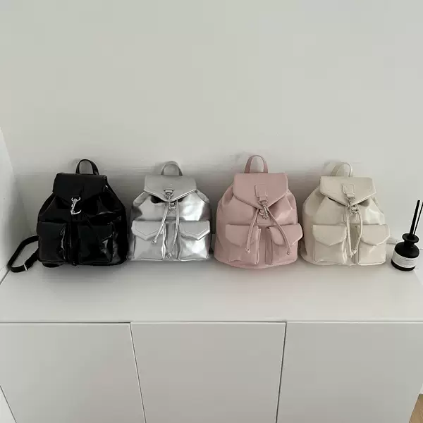 Bag Women's Simple All-match Spring Korean Style New Arrival Shoulder Bag Fashionable Backpack pu Large Capacity Drawstring Backpack