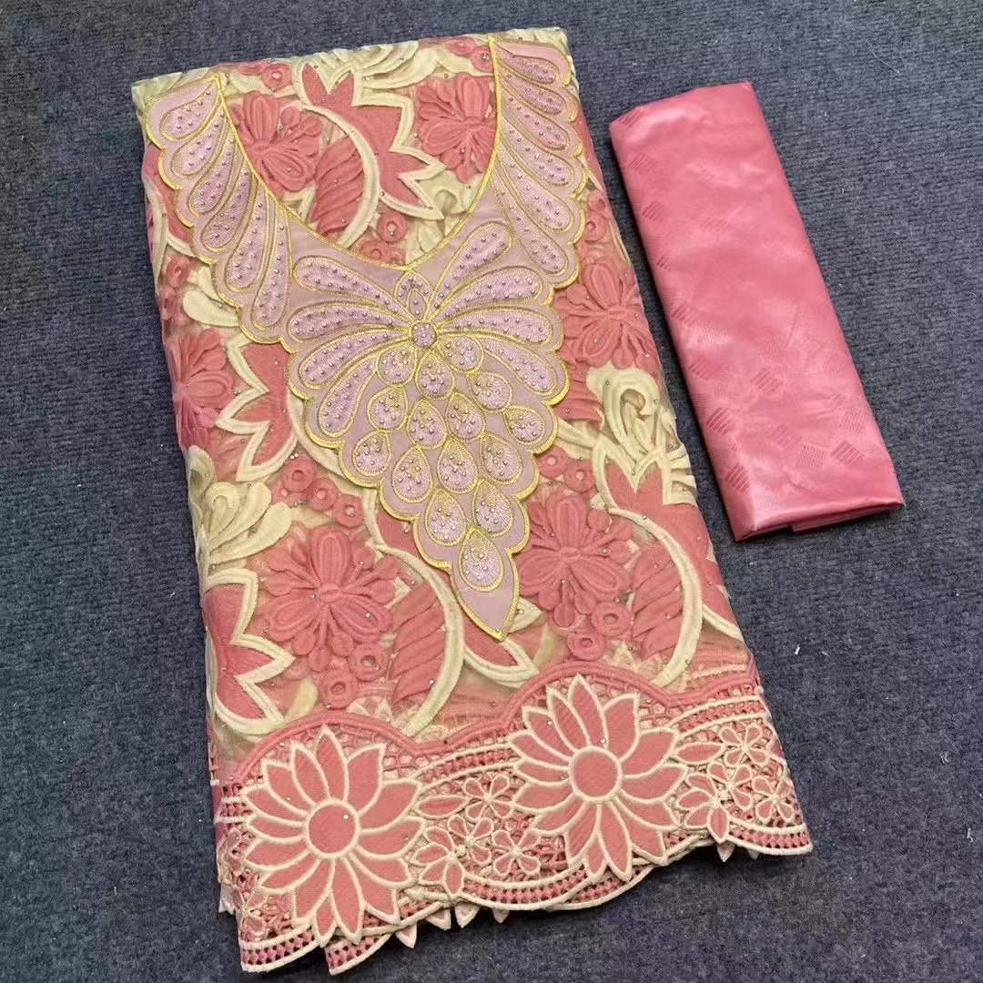 2.5yards lace fabric+2.5yards Perfume bazin+Africa tie非洲布