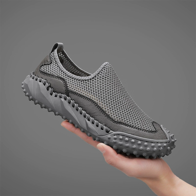 Мужские летние пляжные сандалии из телячьей кожи больших размеров, с сетчатой вставкой, ручной работы, для улицы