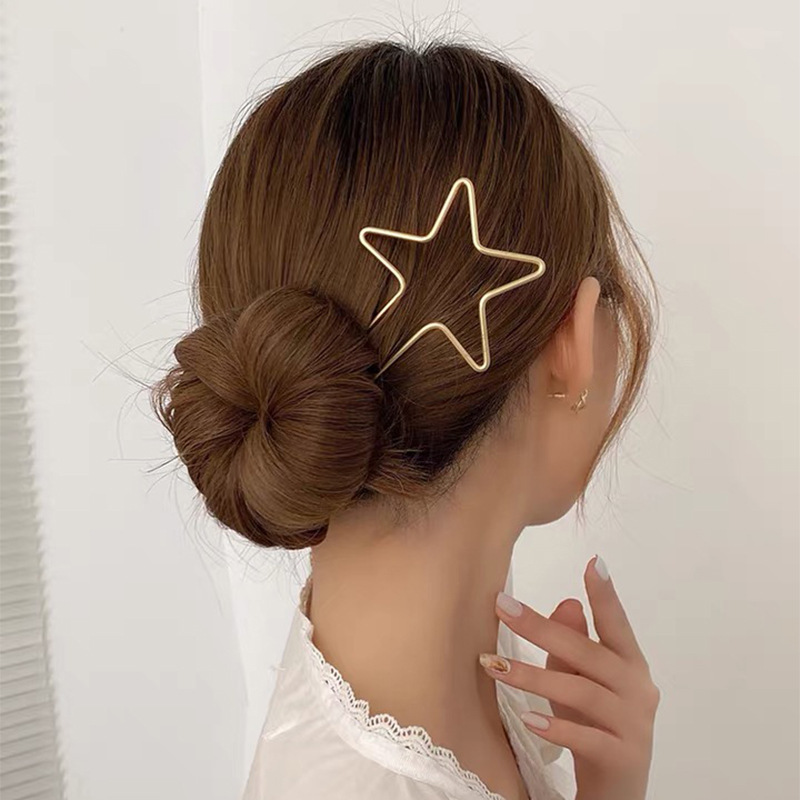 New Metal Hairpin Five-pointed Star Love Headdress Fashion Simple Hairpin Plate Hairpin Hair Accessories Behind The Head display picture 1