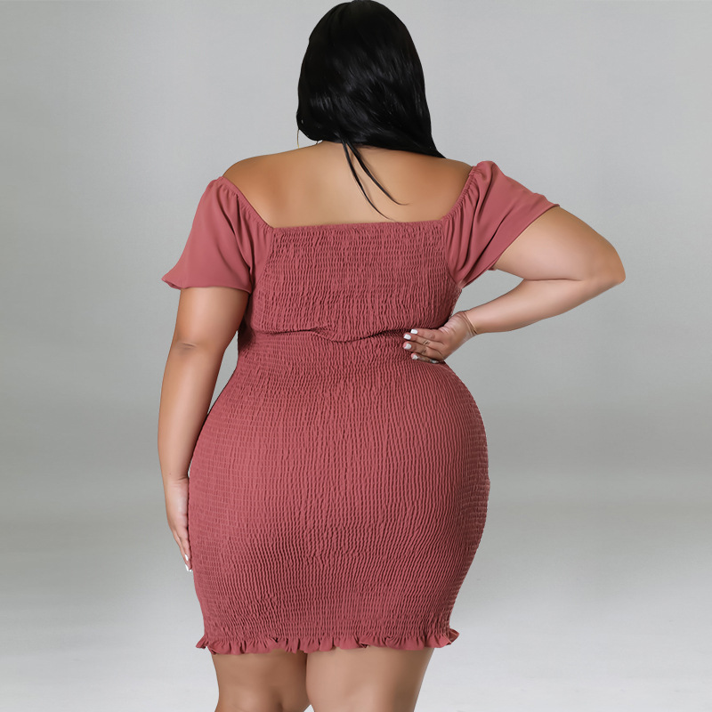 MY978 plus Size Women's Summer Off-Shoulder Bodycon Dress European American Style Regular Thickness All Pieces Included_ecoleips.com