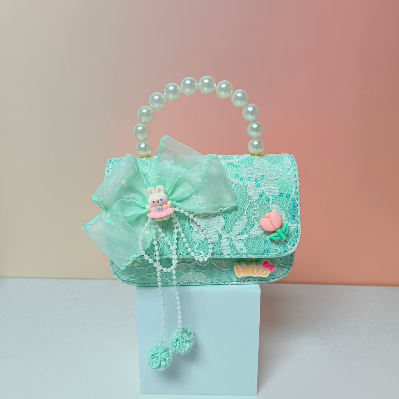 Bolso portátil de perlas de princesa conejo arco de hombro bolso de cadena bolso pequeño bolso de cambio de Año Nuevo