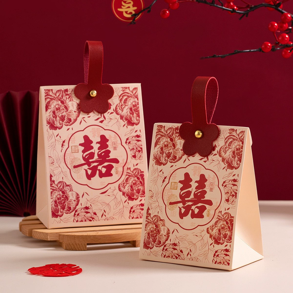Gift box linen bag set, premium wedding candy boxes, multiple designs, sizes small–medium–big