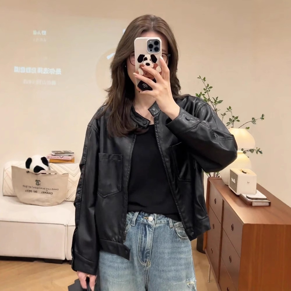 Short Leather Coat Women's 2025 Spring New Popular Style Small PU Leather Casual Loose Loose Bearer Coat Trendy