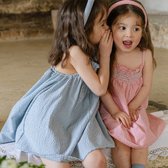 Summer 2024 Strawberry San Korean Girls' Children Checkered Cute Camisole Dress