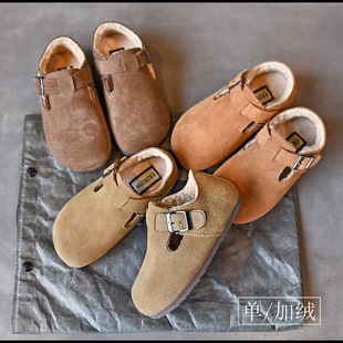 L907 Autumn Children's Shoes New Boys' Casual Genuine Leather Shoes for Older Children with Fleece, Girls' Korean Style Fashion Single Shoes