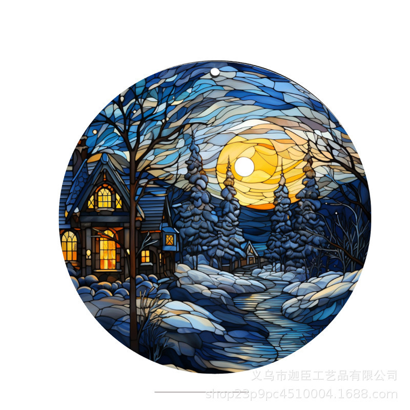 クロスボーダー起爆クリスマスストラップパーティーペンダントサンタクロース漫画クリスマスツリーペンダントアクリル円形平面|undefined