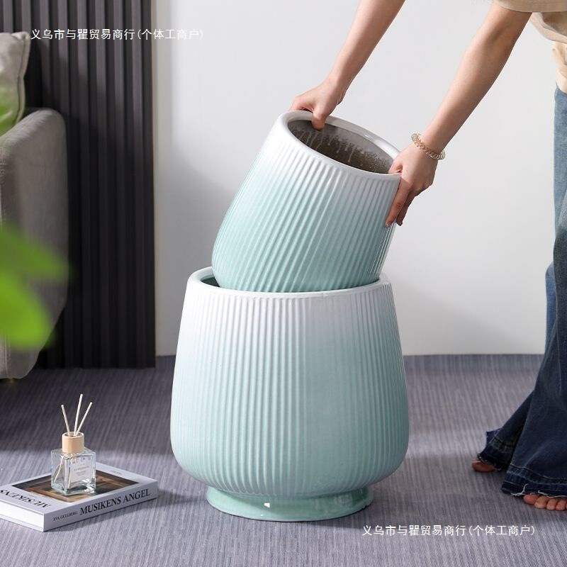 Scandinavian Style Large Diameter Simple Household Flower Pot Ceramic Indoor and Outdoor Floor-Standing Money Tree Lemon Tree Planting Tree