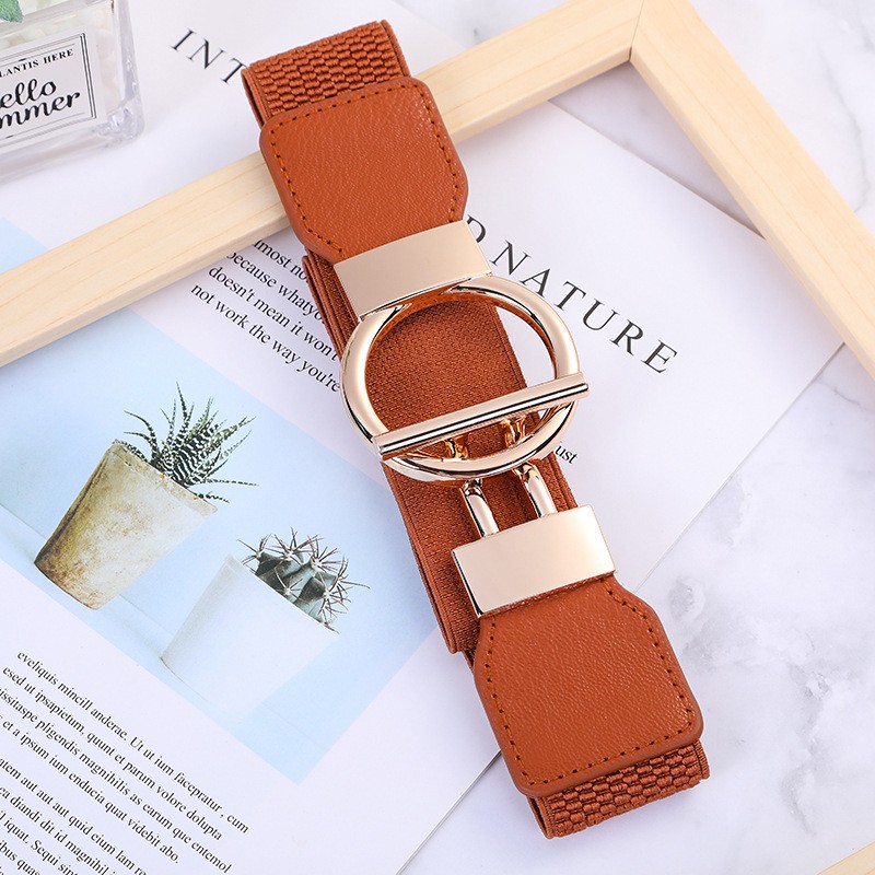 Fashion Round Pu Leather Fabric Metal Button Belt display picture 6