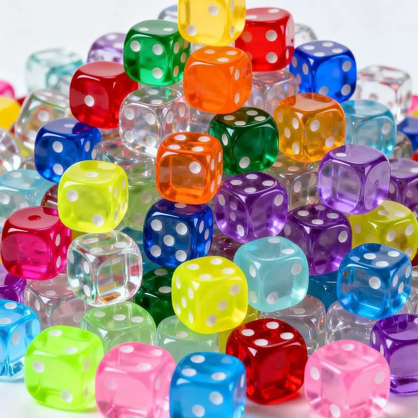 高透14mm彩色透明圆角桌游跑团游戏娱乐教学教具亚克力水晶小骰子