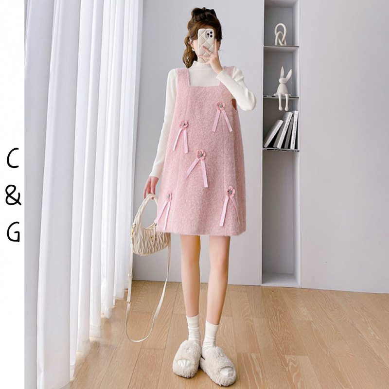 임산부복 가을 겨울 신상 임산부복 니트 바텀 스웨터 울 나이 감소 인형 임산부 오버올 스커트 투피스 슈트