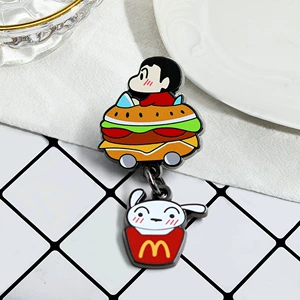 Little New Burger Cart Brooch Cartoon Anime Enamel Badge Cute Little White Dog Pendant Bag Accessories Pendant