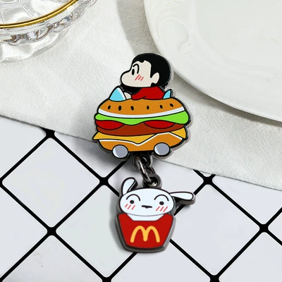 Little New Burger Cart Brooch Cartoon Anime Enamel Badge Cute Little White Dog Pendant Bag Accessories Pendant