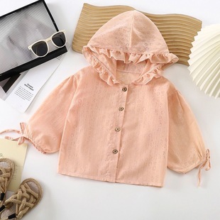 Summer Thin Cut Out Baby Girl's Cute Lace Internet Celebrity New Kidsren's Breathable and Light Hooded Outer Wear