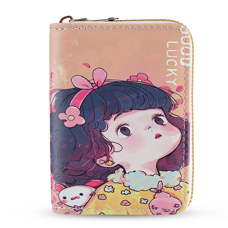 Paquete de tarjeta de órgano de dibujos animados para damas transfronterizas lindo monedero japonés corto paquete de tarjeta de identificación de múltiples tarjetas de gran capacidad
