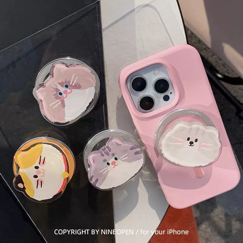 Милый мультяшный щенок корги и кошка, подходящие для подставки MagSafe, выдвижная портативная подставка для удобного использования.