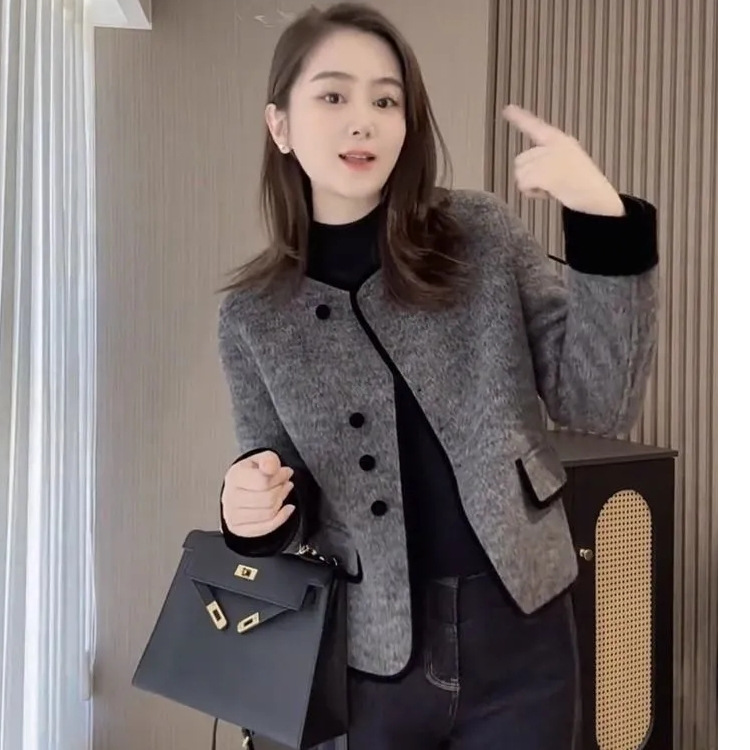 2024 Autumn and Winter Trendy New Fashion Versatile Casual Chic Simple Elegant Small Fragrance Style Color-Blocking Jacket for Women