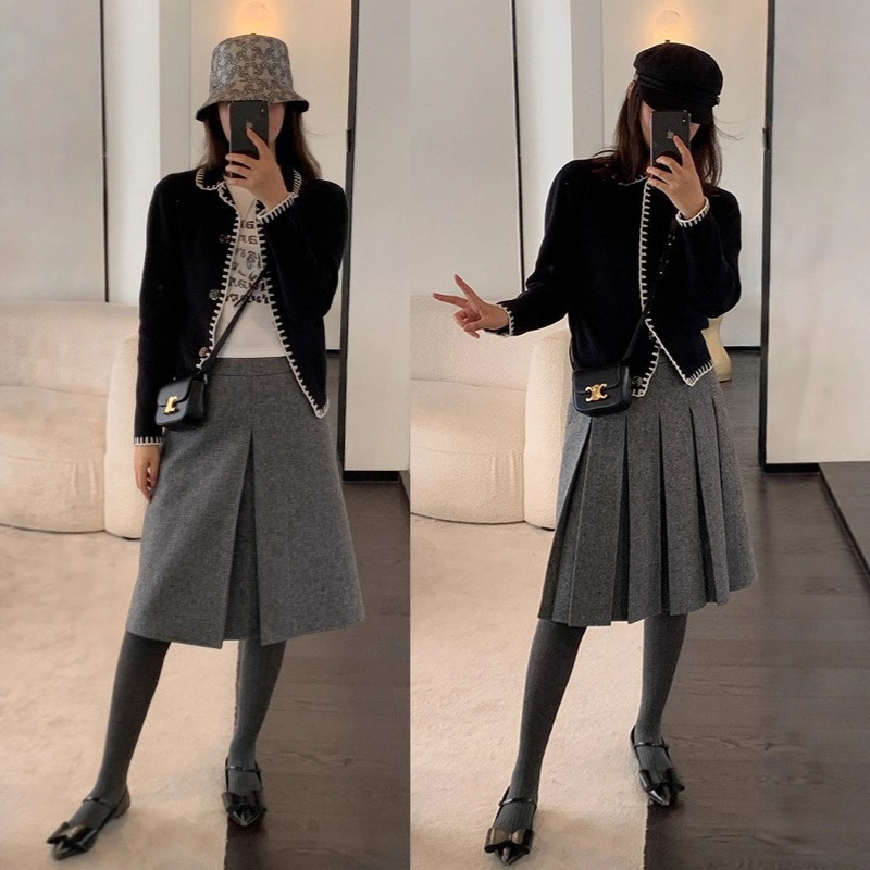 Reversible Gray Pleated Skirt Mid-Skirt Intellectual Autumn and Winter Wool Woolen Skirt Reversible Gray Pleated Skirt Mid-Skirt Intellectual Autumn and Winter Wool Woolen Skirt