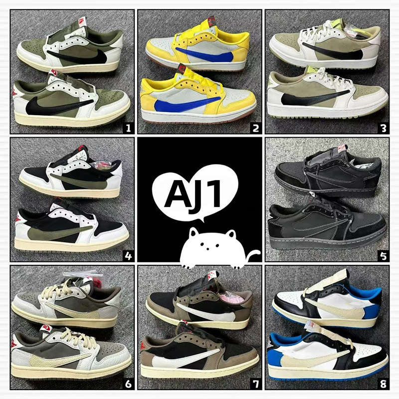 Cross-Border Source Factory Low-Top Aj1 Lightning Reverse Hook Basketball Shoes in Dark Brown, Couple's Fujiwara Ts Collaboration White Sneakers