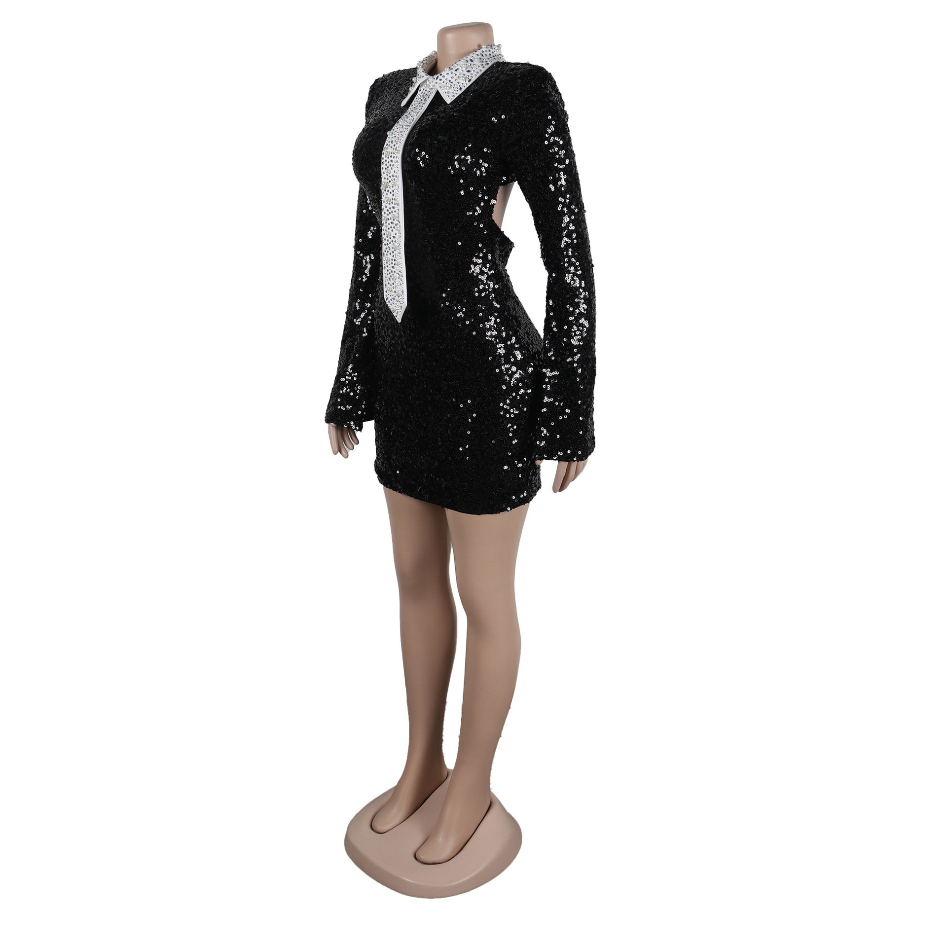 Women's Sequin Dress Streetwear Round Neck Long Sleeve Solid Color Above Knee Nightclub Street Bar display picture 26