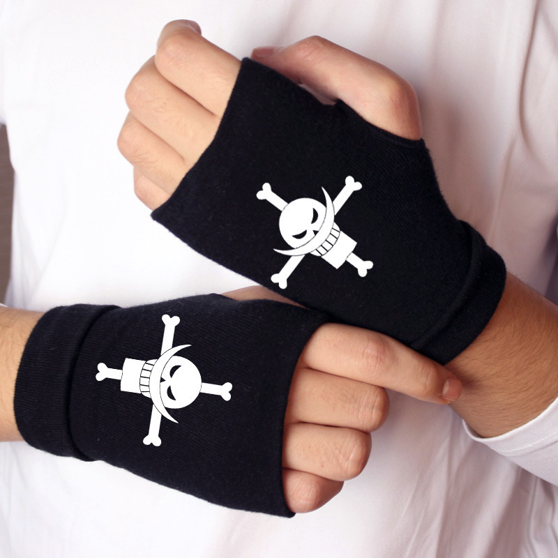 Anime gloves, pirate gloves, King of Pirates, Skull Head Whitebeard Half-Finger Gloves, Typing gloves