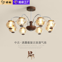 客厅吊灯法式中古风胡桃木色大气卧室灯美式复古vintage大厅灯具