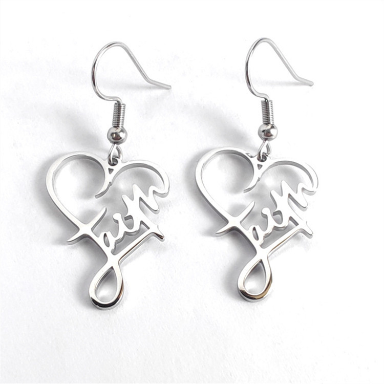 Cross, Letter, Heart Shape Pattern 1 Pair Fashion Cross Letter Heart Shape Stainless Steel Patchwork Drop Earrings