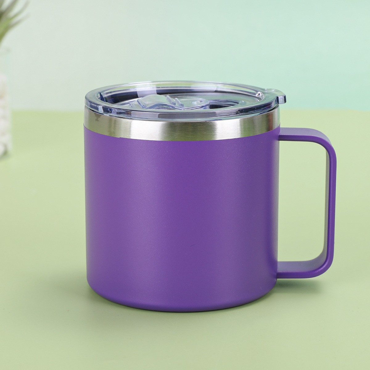 Suministro exclusivo transfronterizo de tazas con aislamiento al vacío de doble capa de acero inoxidable 304, taza de oficina estilo americano de 14 oz con asa.