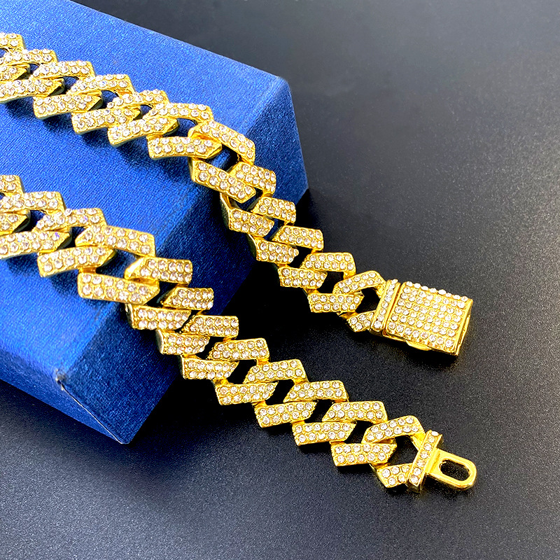 Wang Jia'er's Same Hip Hop Cuban Versatile for Men and Women Full Diamond Couple Bracelet_voghion.com