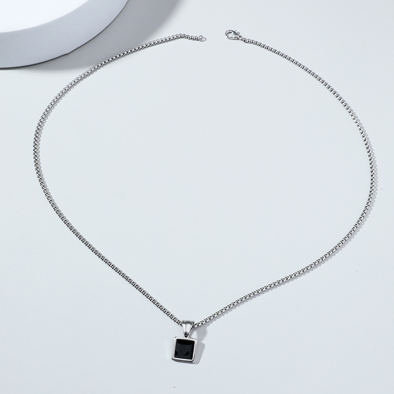 Personality Square Round Pendant Titanium Steel Necklace Wholesale display picture 7