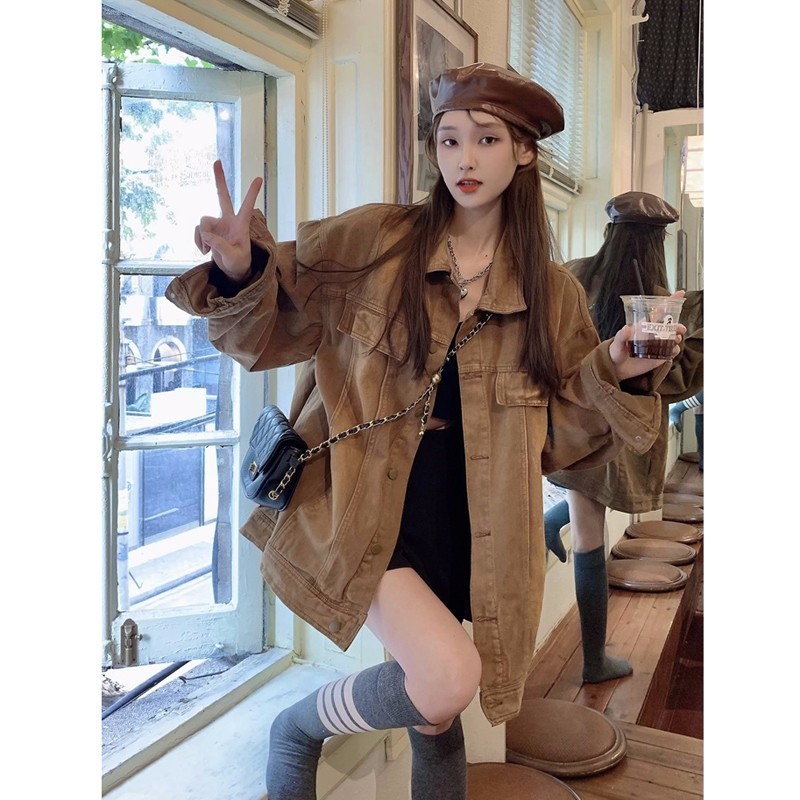 アメリカのレトロvibe風茶色のデニムコート|undefined