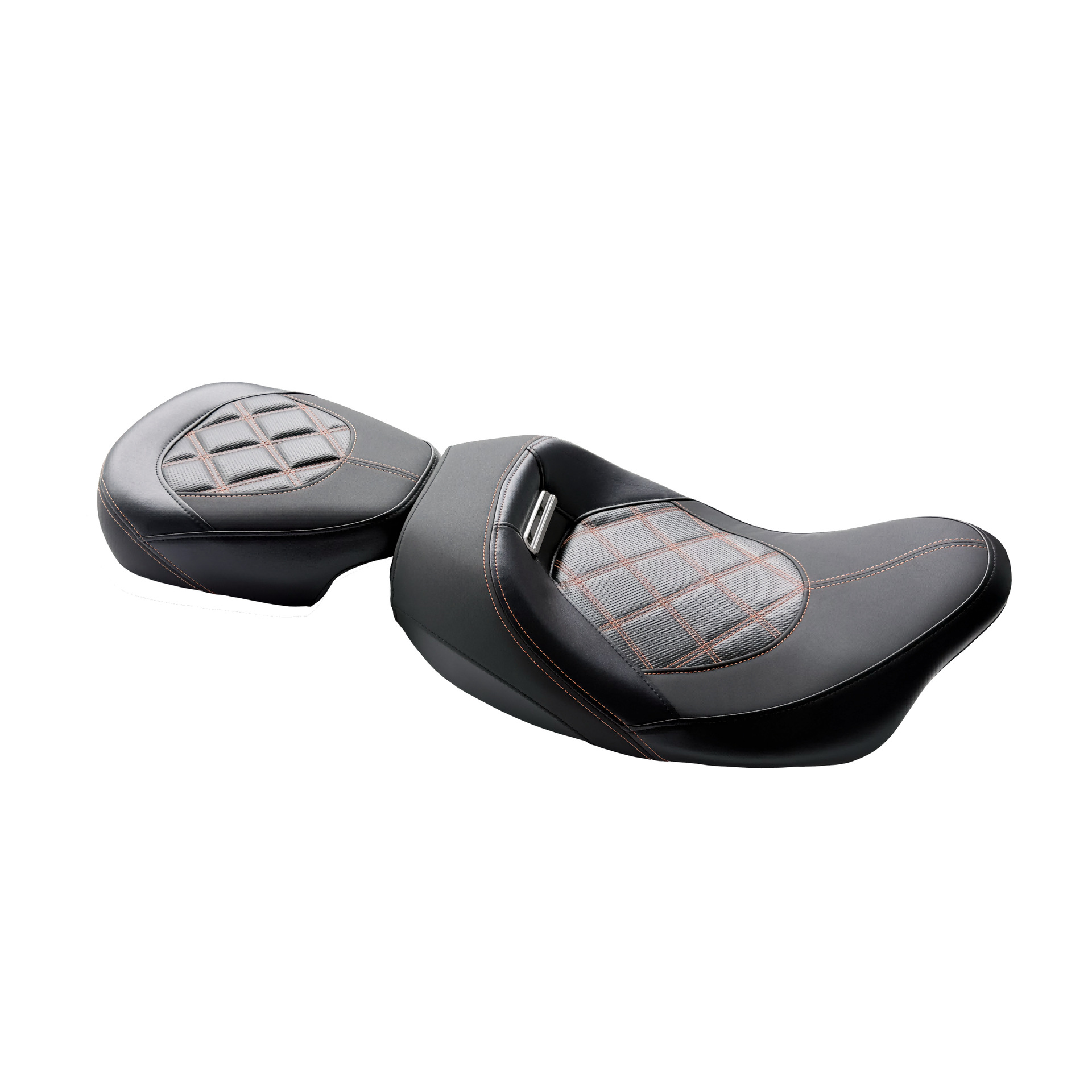Motorcycle seat cushion suitable for Harley 09-23 Touring CVO split seat cushion with black and orange stitching and diamond pattern