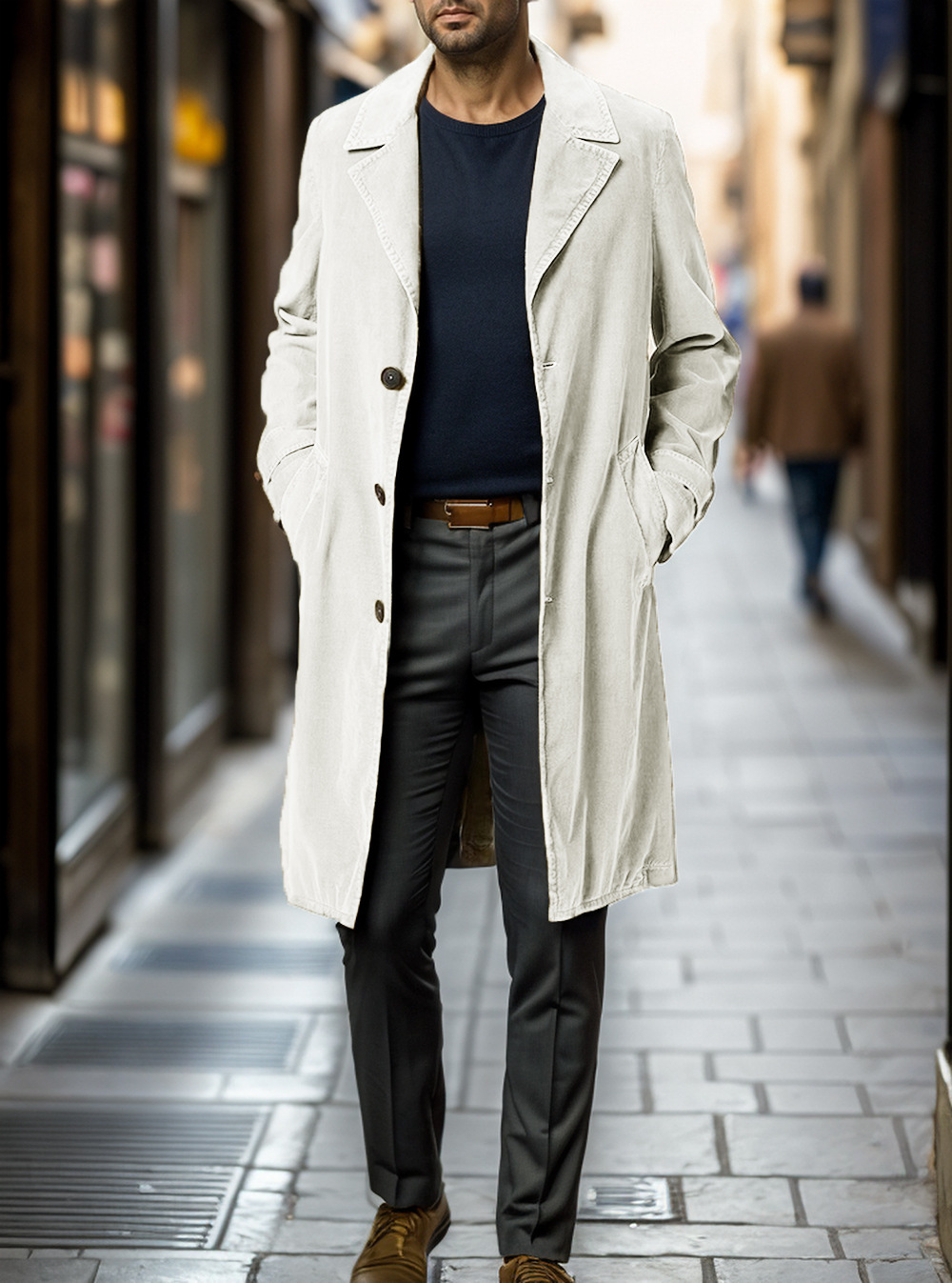 Lange einreihige Windjacke für Herren im britischen Stil für Frühling und Herbst_voghion.com