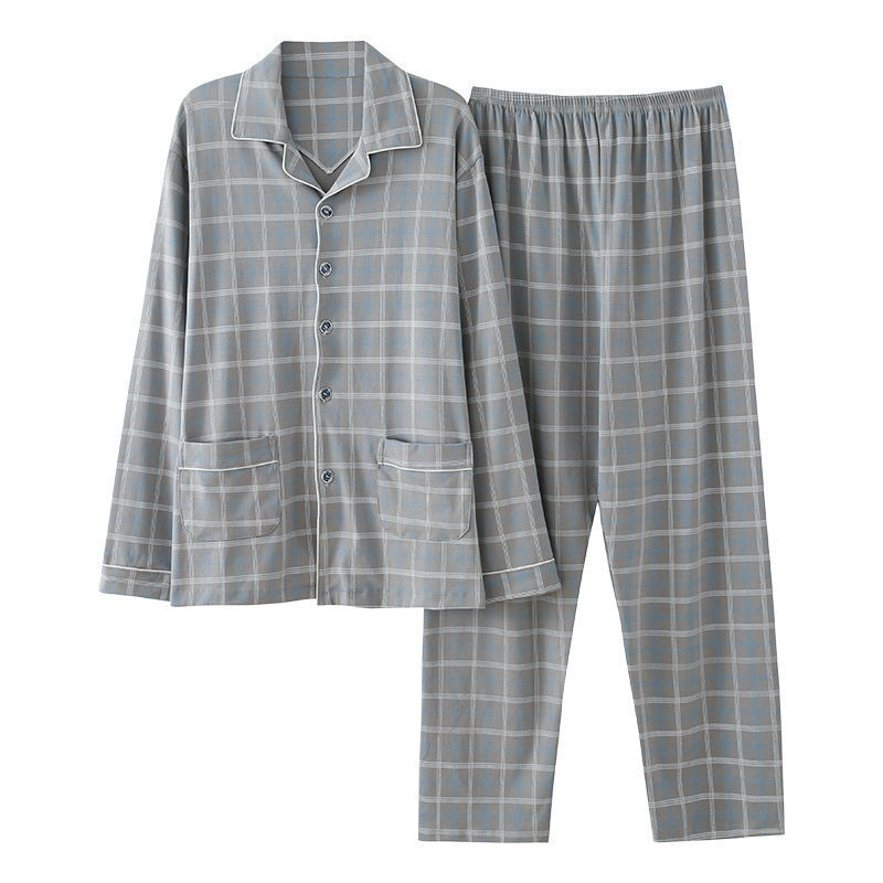 Pajamas de algodón para hombres primavera y otoño de manga larga para hombres de mediana edad otoño y invierno papá set de ropa para el hogar