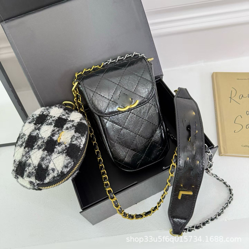 2025 New Trendy Brand Gift Box Small Chanel-Style Women's Vintage Single-Shoulder Two-In-One Phone Crossbody Mother-Daughter Bag Trendy