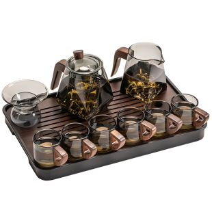 ♤ 2025 New Glass Tea Set Set for Home Living Room Teapot Tea Tray Office Reception Tea Drinking Anti-Scalding Tea