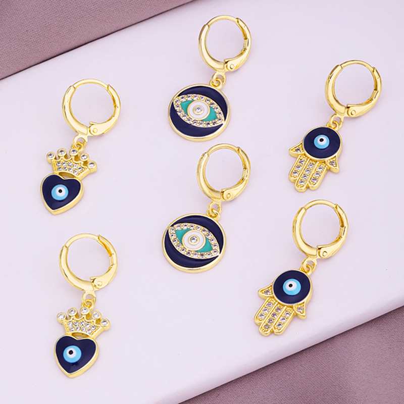 Fashion Creative Dripping Evil Blue Eyes Copper Inlaid Zircon Plated 18k Real Gold Earrings display picture 13