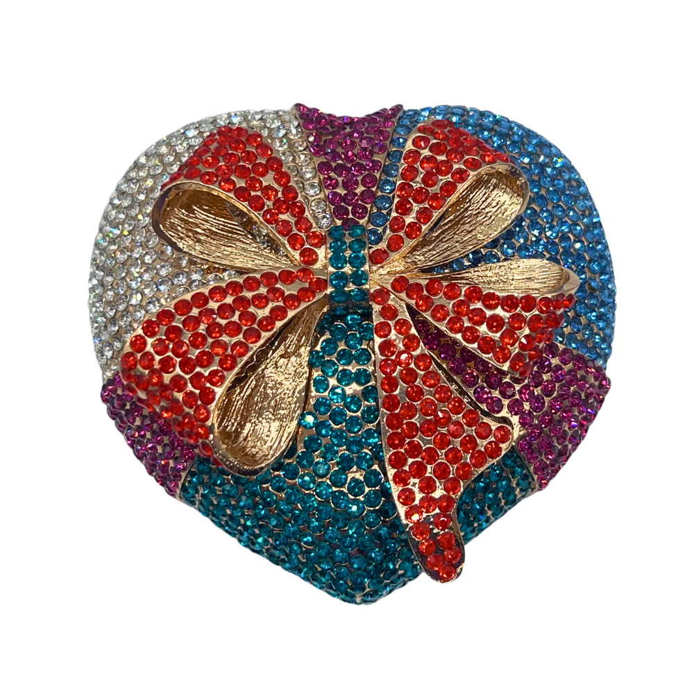 Caja de regalo de piedra embrague arco con diamantes caja de regalo de corazón para banquete con diamantes para mujeres
