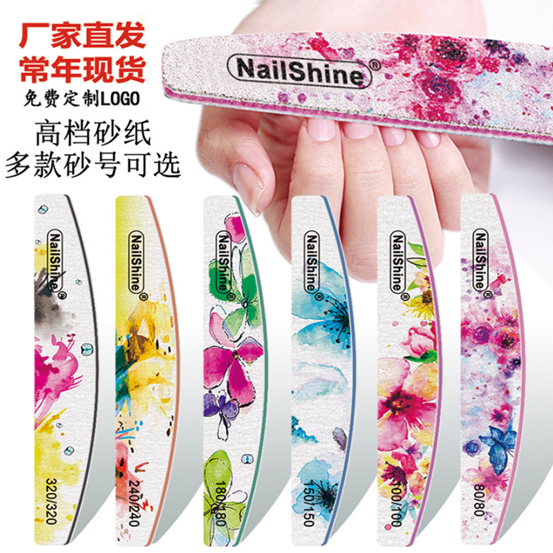 Nailshine Cross-border Japanese Sandpaper Half-moon Nail File Printing Grinding Strip for Real Armor Repair