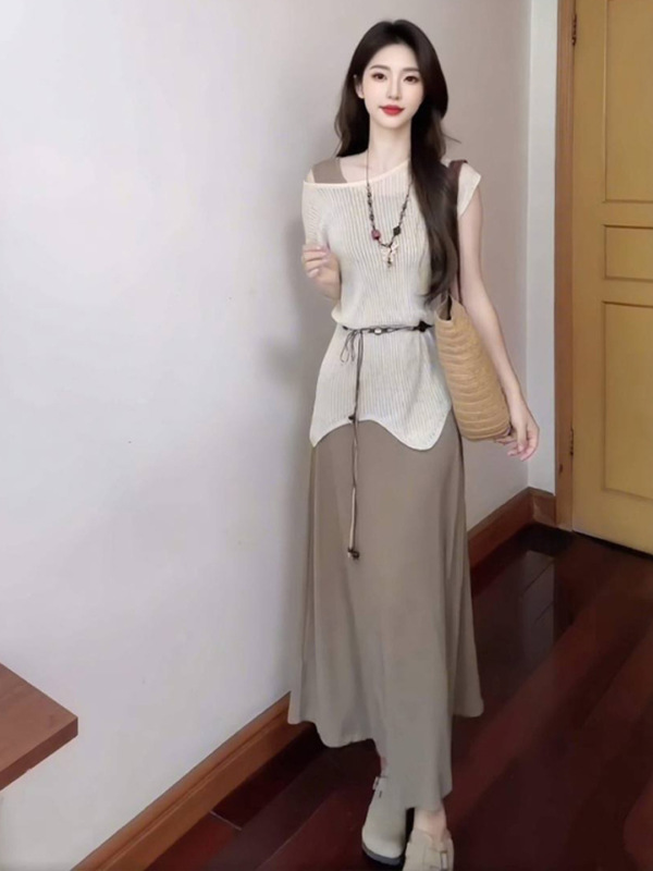 暑期热门穿搭夏天巨好看的裙子女装2025新款两件套法式小资连衣裙|undefined