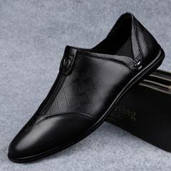 100% Full Leather Men's Casual Shoes, Breathable Soft Sole Youth Slip-On Work Trendy Men's Shoes