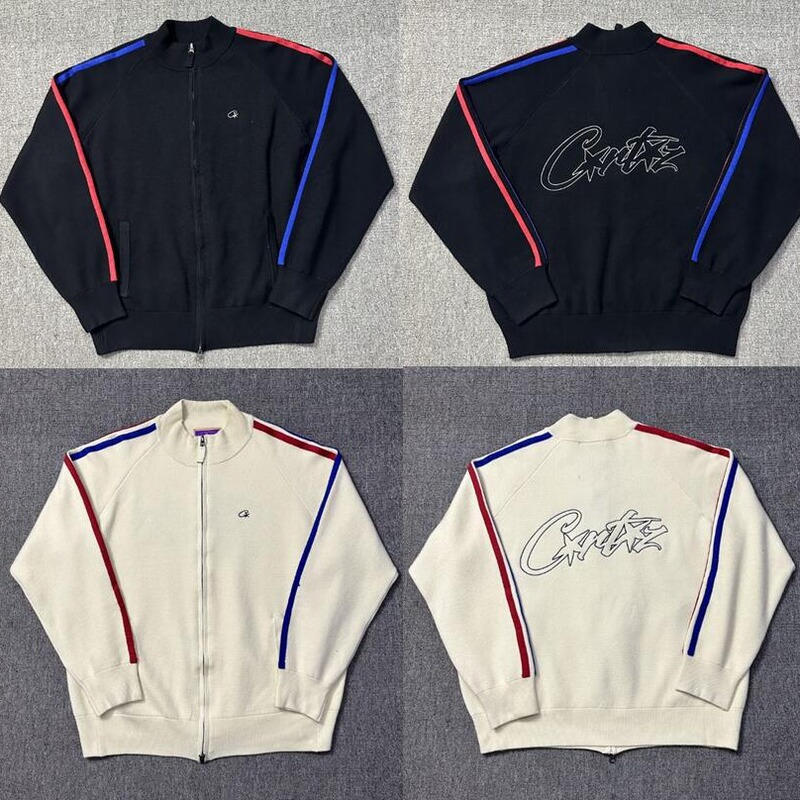 Corteiz Street Hip-Hop Embroidered Letter Stand Collar Zipper Red and Blue Drawstring Cardigan Knitwear Jacket Corteiz Street Hip-Hop Embroidered Letter Stand Collar Zipper Red and Blue Drawstring Cardigan Knitwear Jacket
